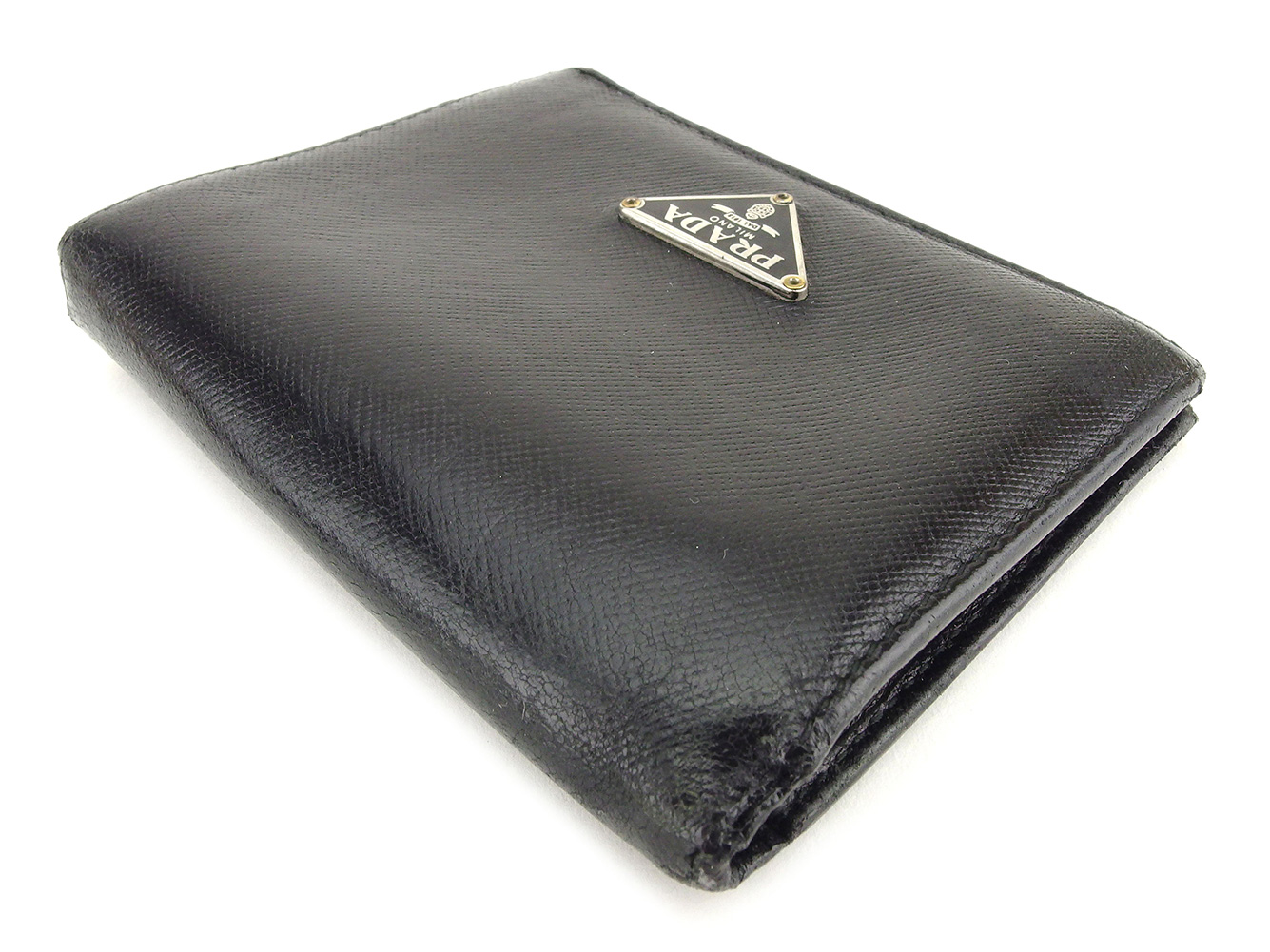 Prada wallets triangle logo Black Silver Gold Women Men Auth L2831 | eBay