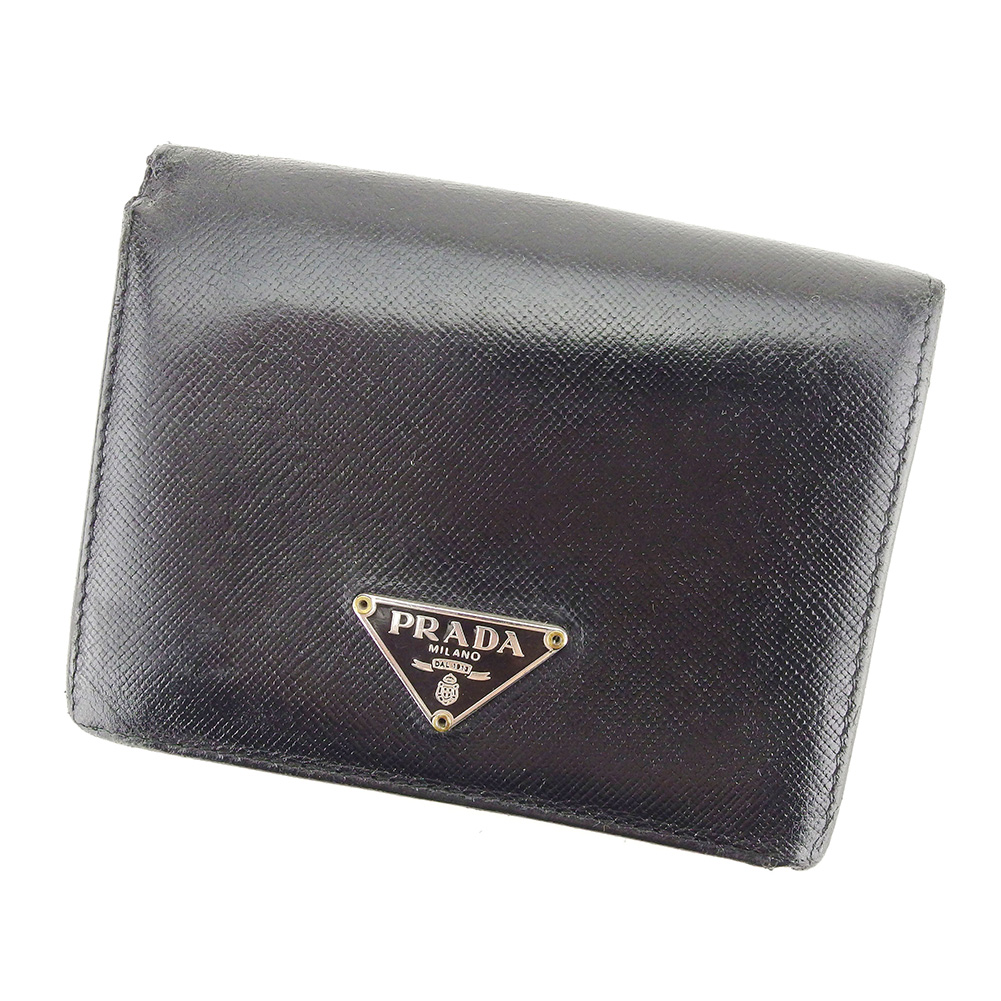 Prada wallets triangle logo Black Silver Gold Women Men Auth L2831 | eBay