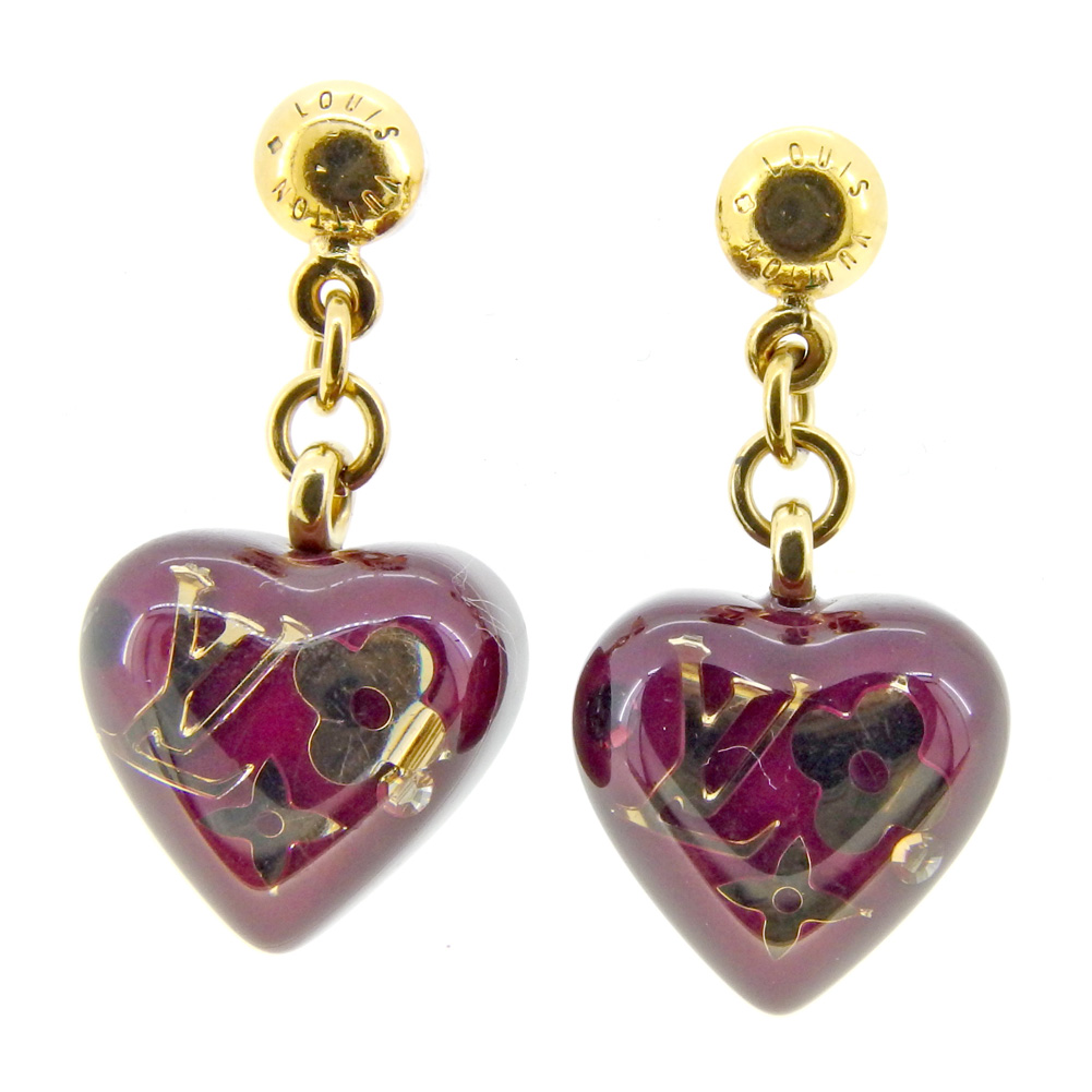 Louis Vuitton earrings Heart Purple Gold Ladies Auth T9422 | eBay
