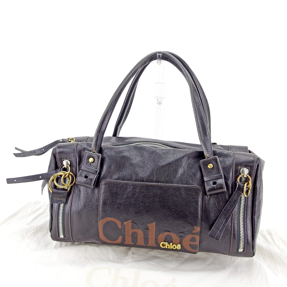 Chloe-Boston-bag-Eclipse-Black-Brown-Woman-unisex-Authentic-Used-T4024