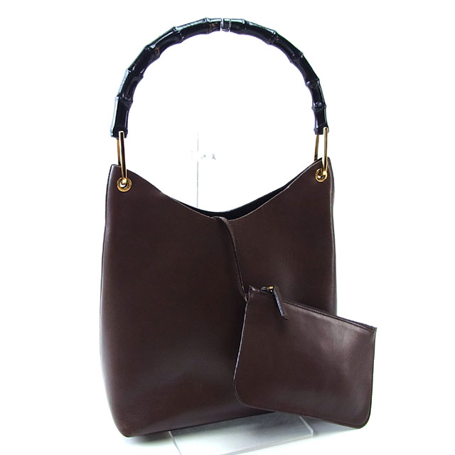 GUCCI Shoulder Bag handbag ladies pouch with bamboo Brown Black Gold Calfskin | eBay
