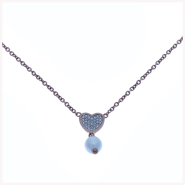 フォリ フォリ ネックレス アクセサリー クリスタル付き ハート×パール 中古
