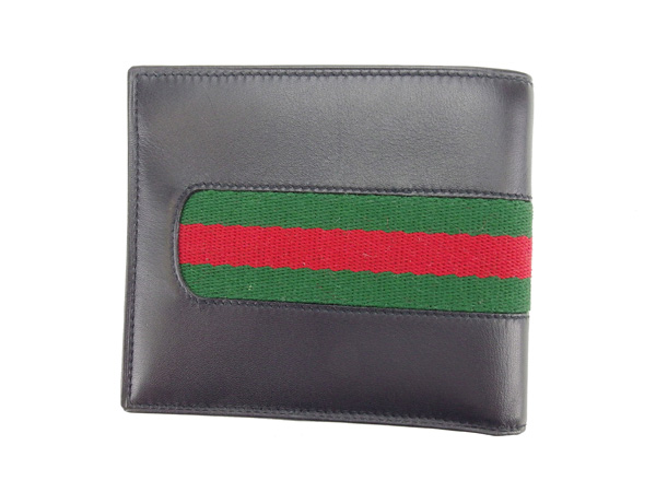 Gucci Wallet Purse Bifold Black Green Woman Authentic Used Y4054 | eBay