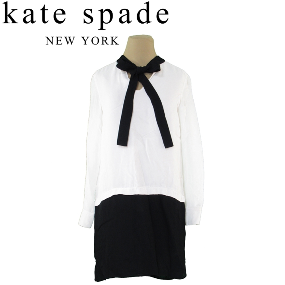 ■管理番号：T21516 ◆参考価格：円 【商品説明】 ケイト スペード【kate spade】の 「00サイズ」 ワンピースです。 オシャレなドッキングデザイン&star;胸元のボウタイリボ