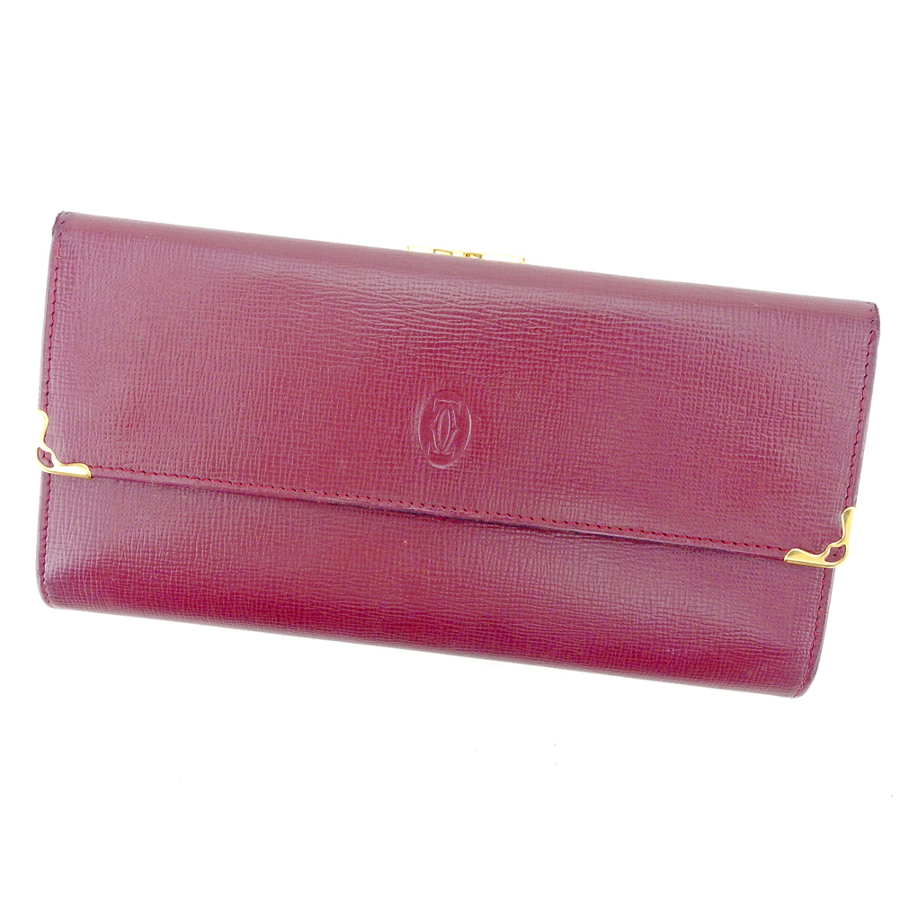 Cartier wallet mast line Bordeaux Gold Women Men Auth T9508 | eBay