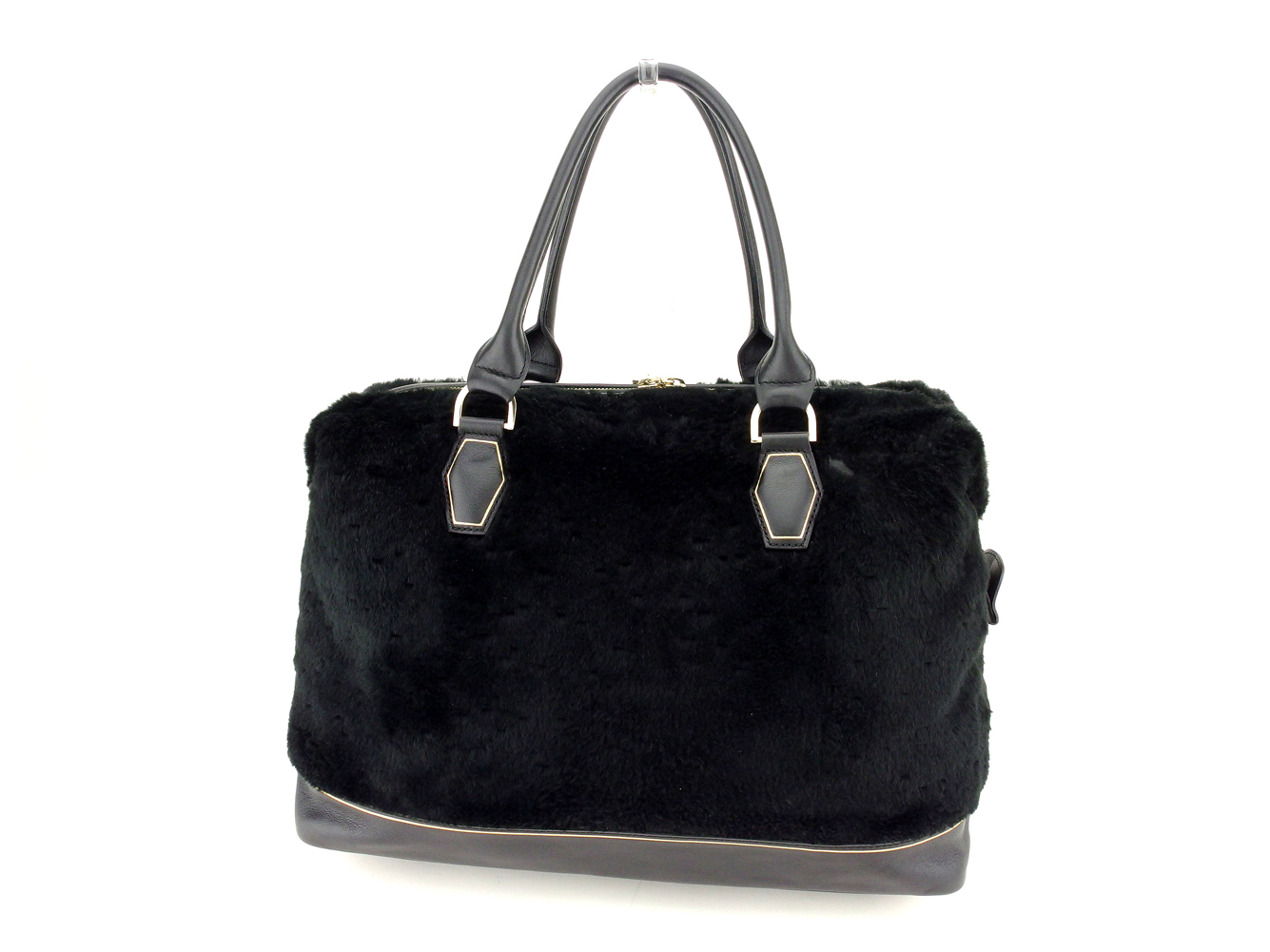 Longchamp tote bag fur duo Black Gold Ladies Auth T9612 | eBay
